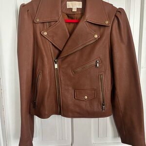 Michael Kors Tan Leather Moto Jacket